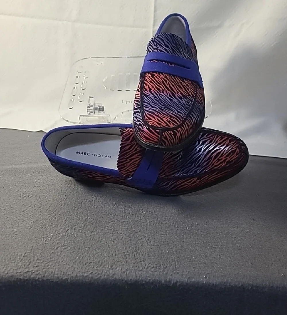 Men's Marc Nolan Slip-On Loafers in Purple and Red Zebra Print